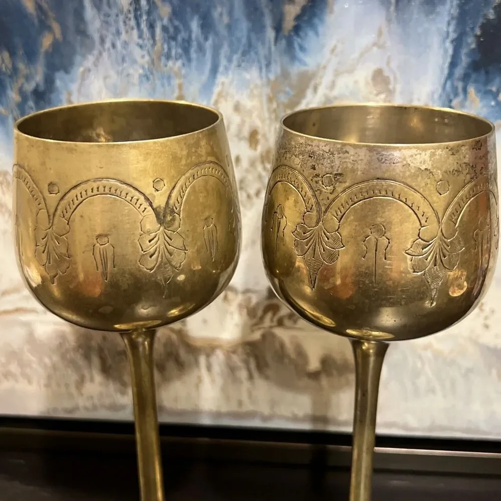 Vintage Antique Silver Plated Brass Wine Goblet Kiddush Cup/ See Details